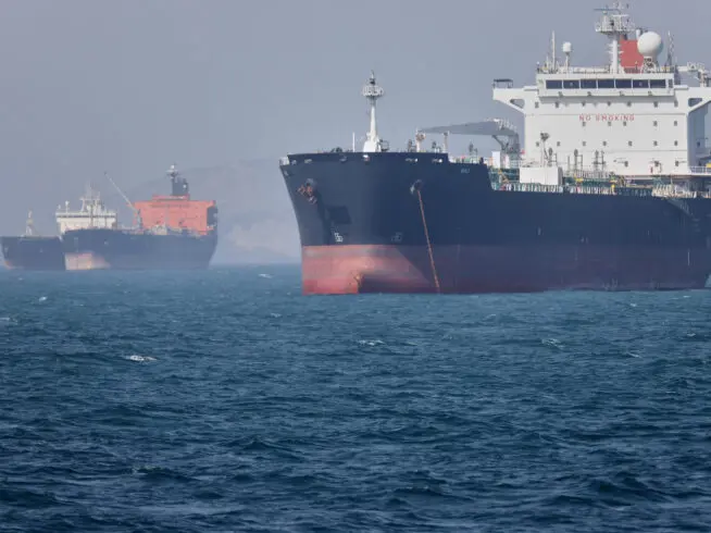 Oil tankers at anchor in Strait of Hormuz